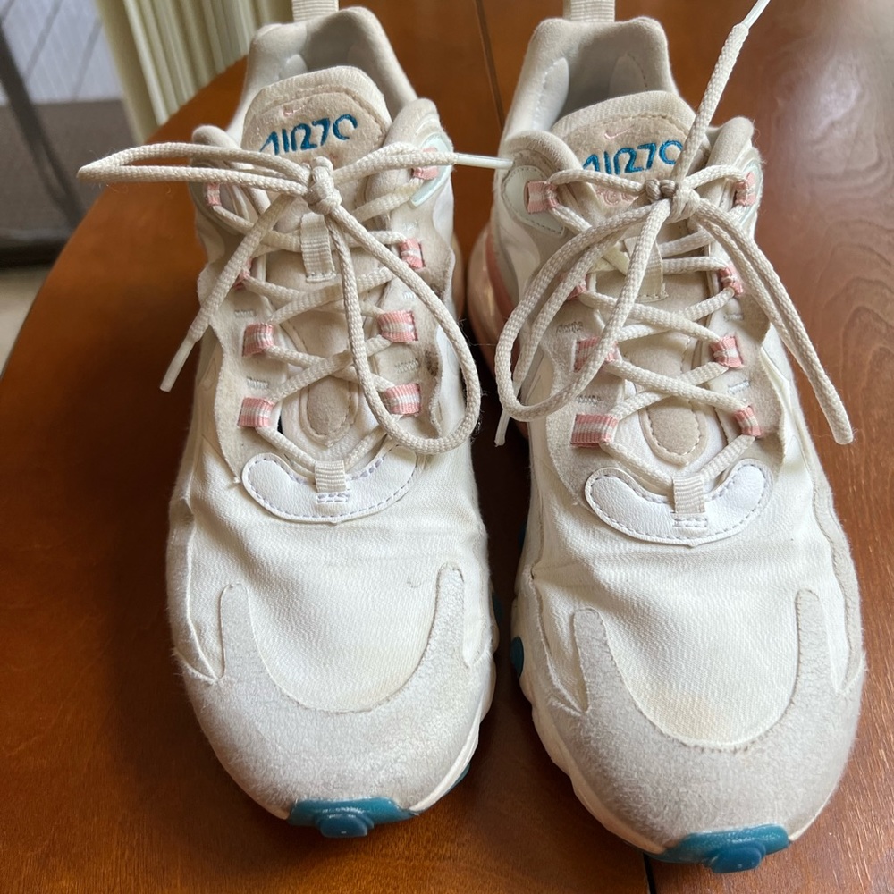 Lightly worn air max 270s White with pink and blue ancients